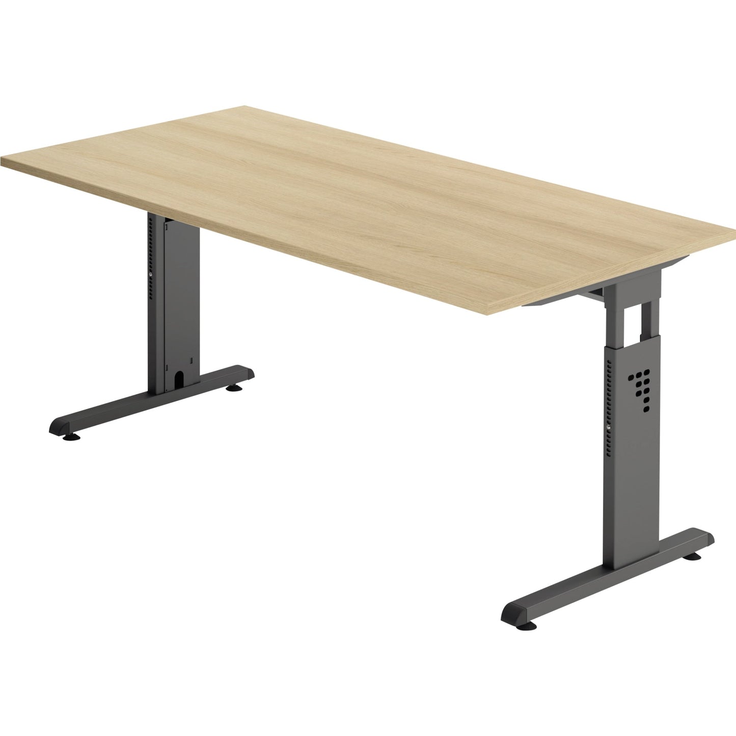 Hammerbacher Schreibtisch O-Serie Maße: 1.600 x 650-850 x 800 mm (B x H x T) Spanplatte eiche
