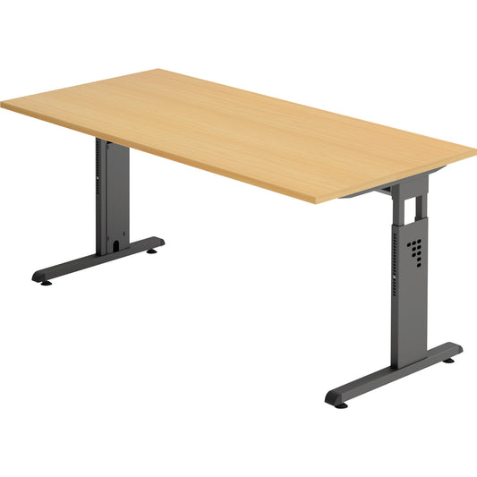 Hammerbacher Schreibtisch O-Serie Maße: 1.600 x 650-850 x 800 mm (B x H x T) Spanplatte buche