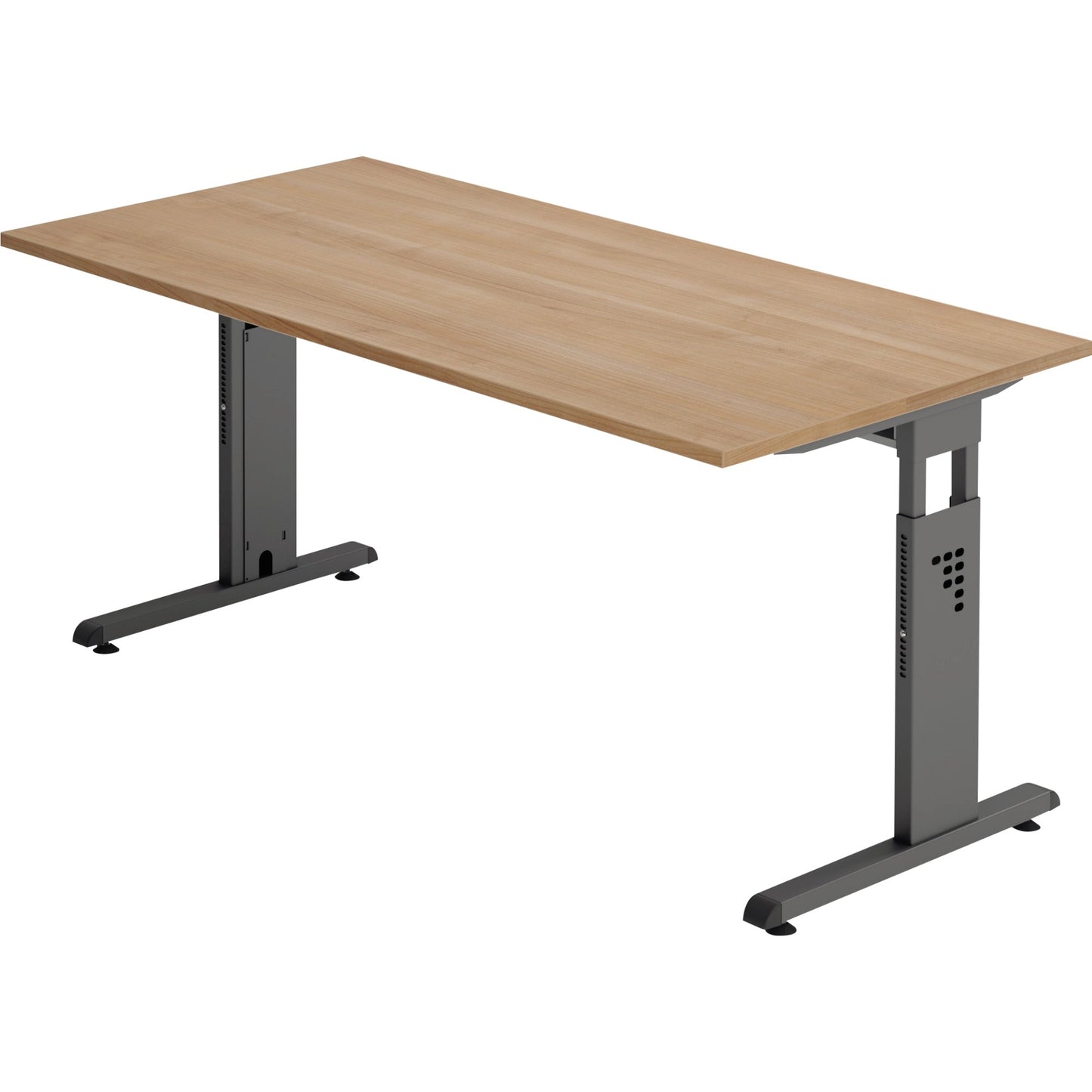Hammerbacher Schreibtisch O-Serie Maße: 1.600 x 650-850 x 800 mm (B x H x T) Spanplatte nussbaum