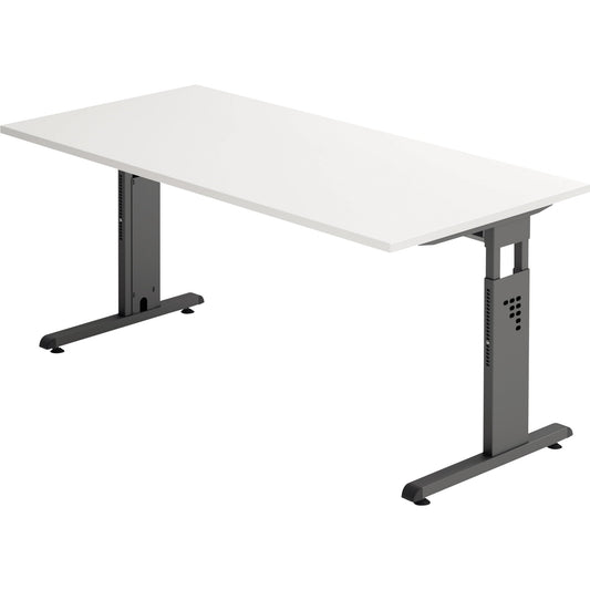 Hammerbacher Schreibtisch O-Serie Maße: 1.600 x 650-850 x 800 mm (B x H x T) Spanplatte weiß