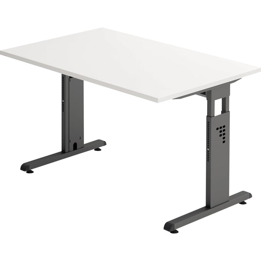 Hammerbacher Schreibtisch O-Serie Maße: 1.200 x 650-850 x 800 mm (B x H x T) Spanplatte weiß