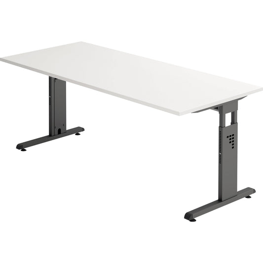 Hammerbacher Schreibtisch O-Serie Maße: 1.800 x 650-850 x 800 mm (B x H x T) Spanplatte weiß