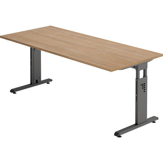 Hammerbacher Schreibtisch O-Serie Maße: 1.800 x 650-850 x 800 mm (B x H x T) Spanplatte nussbaum