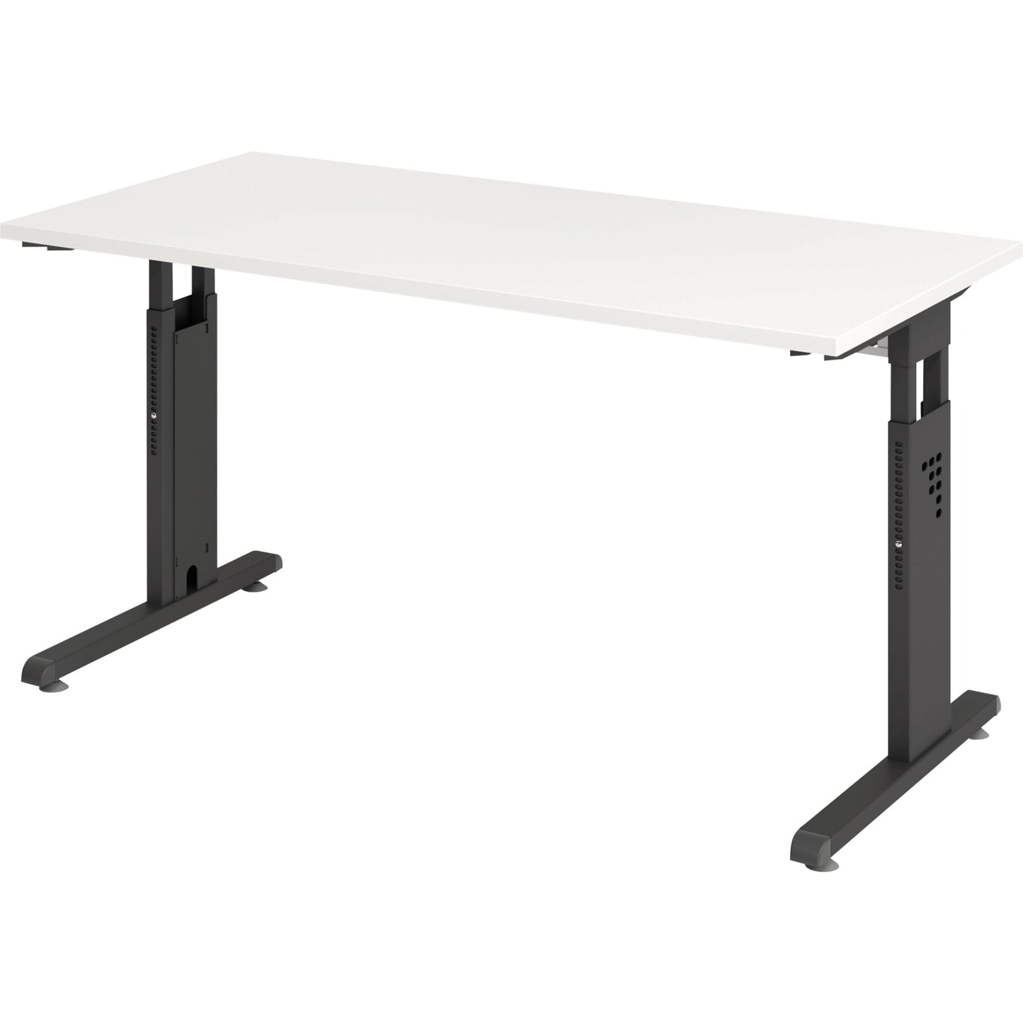 Hammerbacher Schreibtisch O-Serie mini Maße: 1.400 x 650-850 x 672 mm (B x H x T) Spanplatte weiß