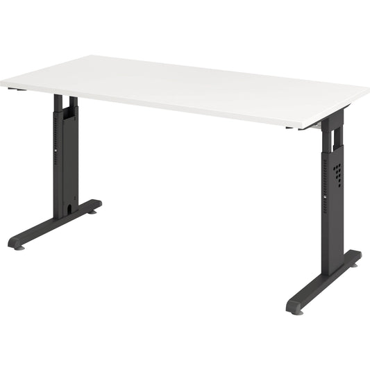Hammerbacher Schreibtisch O-Serie mini Maße: 1.400 x 650-850 x 672 mm (B x H x T) Spanplatte weiß