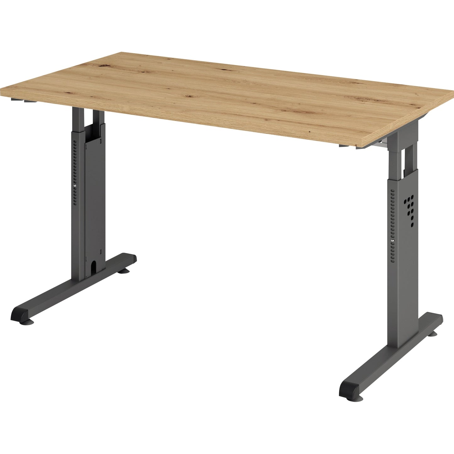 Hammerbacher Schreibtisch O-Serie mini Maße: 1.200 x 650-850 x 672 mm (B x H x T) Spanplatte eiche