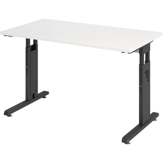 Hammerbacher Schreibtisch O-Serie mini Maße: 1.200 x 650-850 x 672 mm (B x H x T) Spanplatte weiß