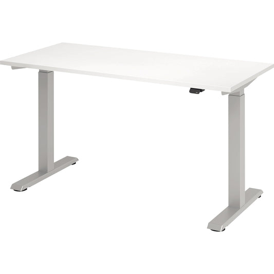 Hammerbacher Schreibtisch Mini Maße: 1.400 x 710-1.200 x 672 mm (B x H x T) Spanplatte weiß