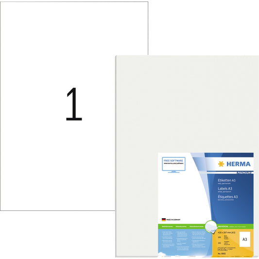 HERMA Universaletikett PREMIUM 297 x 420 mm (B x H) nicht wieder ablösbar Papier weiß 100 Etik./Pack.