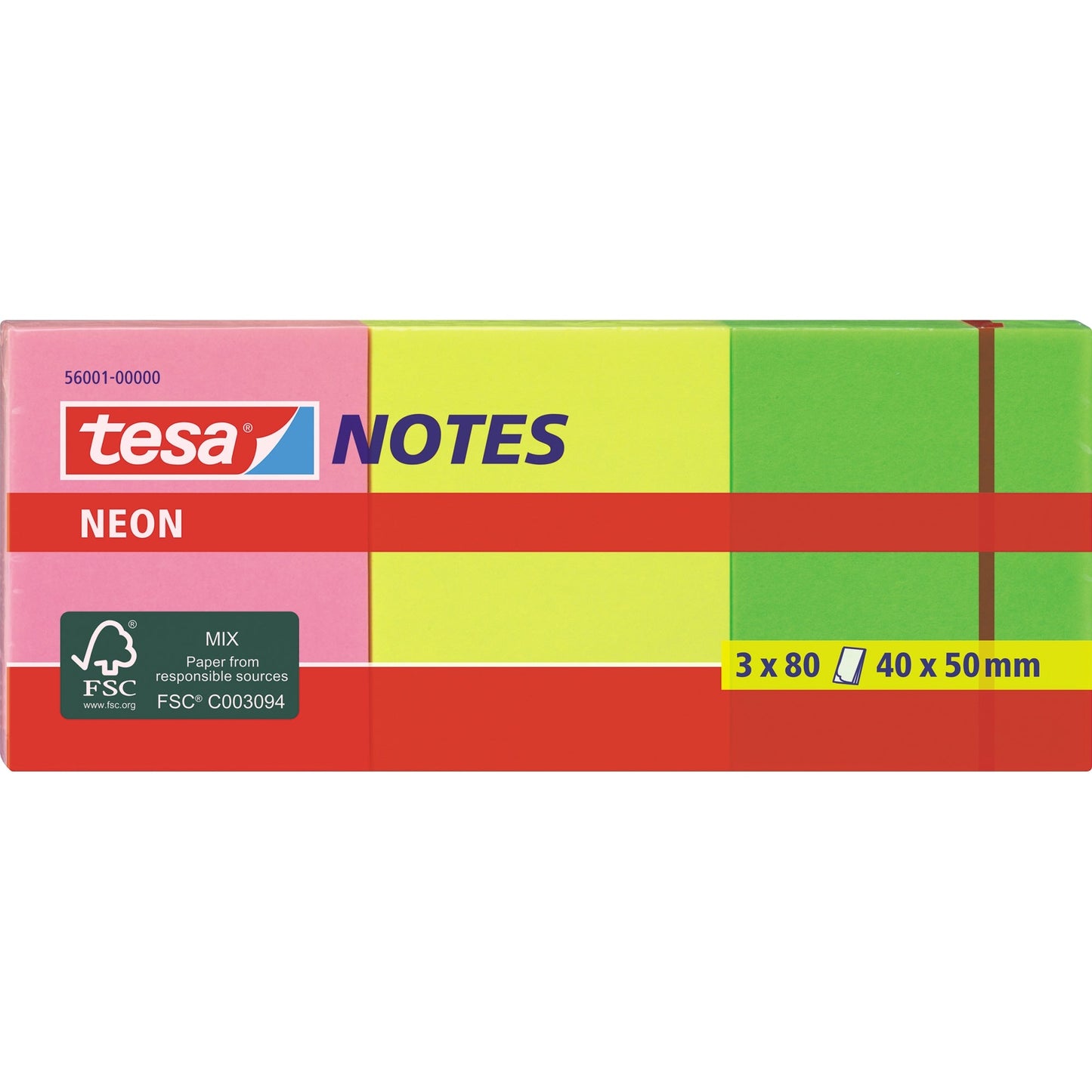 tesa® Haftnotiz Neon Notes 40 x 50 mm (B x H) pink, gelb, grün 80 Bl./Block 3 Block/Pack.