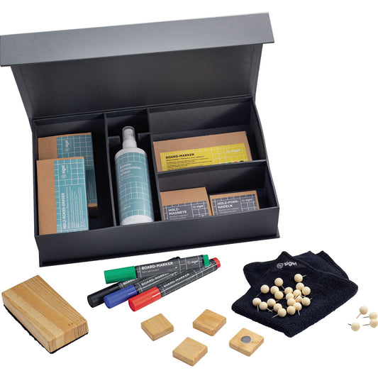 SIGEL Starterset Whiteboard 4 BA010 Board-Marker, 25 BA240 Holz-Pinnnadeln, 4 BA211 Holz-Magnete quadratisch, 1 BA120 Holz-Board-Eraser inkl. Ersatzpad, 1 BA110 Magnetisches Reinigungstuch, 1 BA140 Reinigungsspray