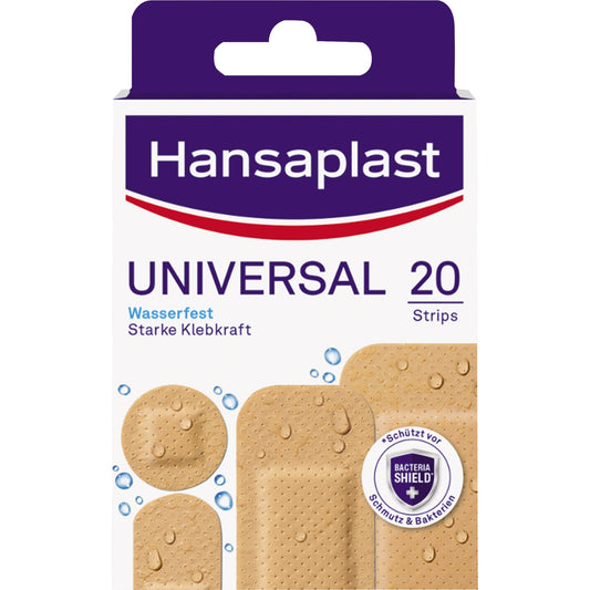 Hansaplast Pflasterstrips UNIVERSAL inkl. 8 St. 7 x 2 cm, 6 St. 7 x 3 cm, 2 St. 7 x 5 cm, 4 St. 2,3 cm (Ø) 20 St./Pack.