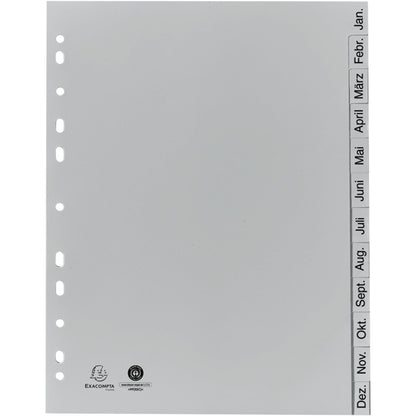Exacompta Monatsregister Forever® 22,5 x 29,7 cm (B x H) DIN A4 Jan.-Dez. Polypropylen grau 12 Registerblätter