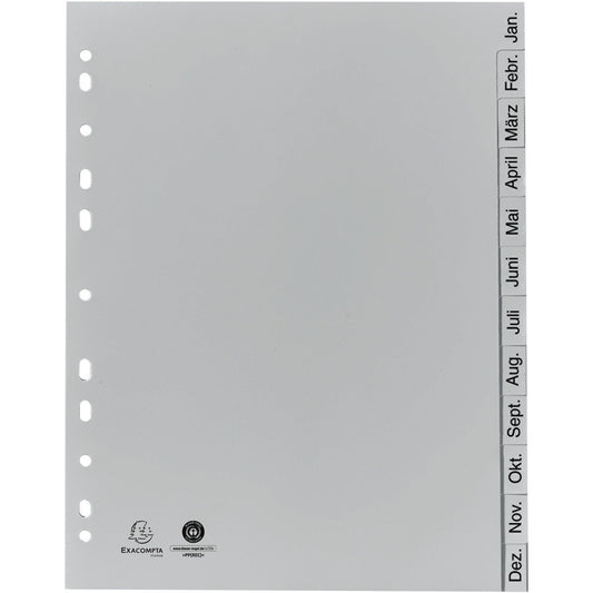 Exacompta Monatsregister Forever® 22,5 x 29,7 cm (B x H) DIN A4 Jan.-Dez. Polypropylen grau 12 Registerblätter