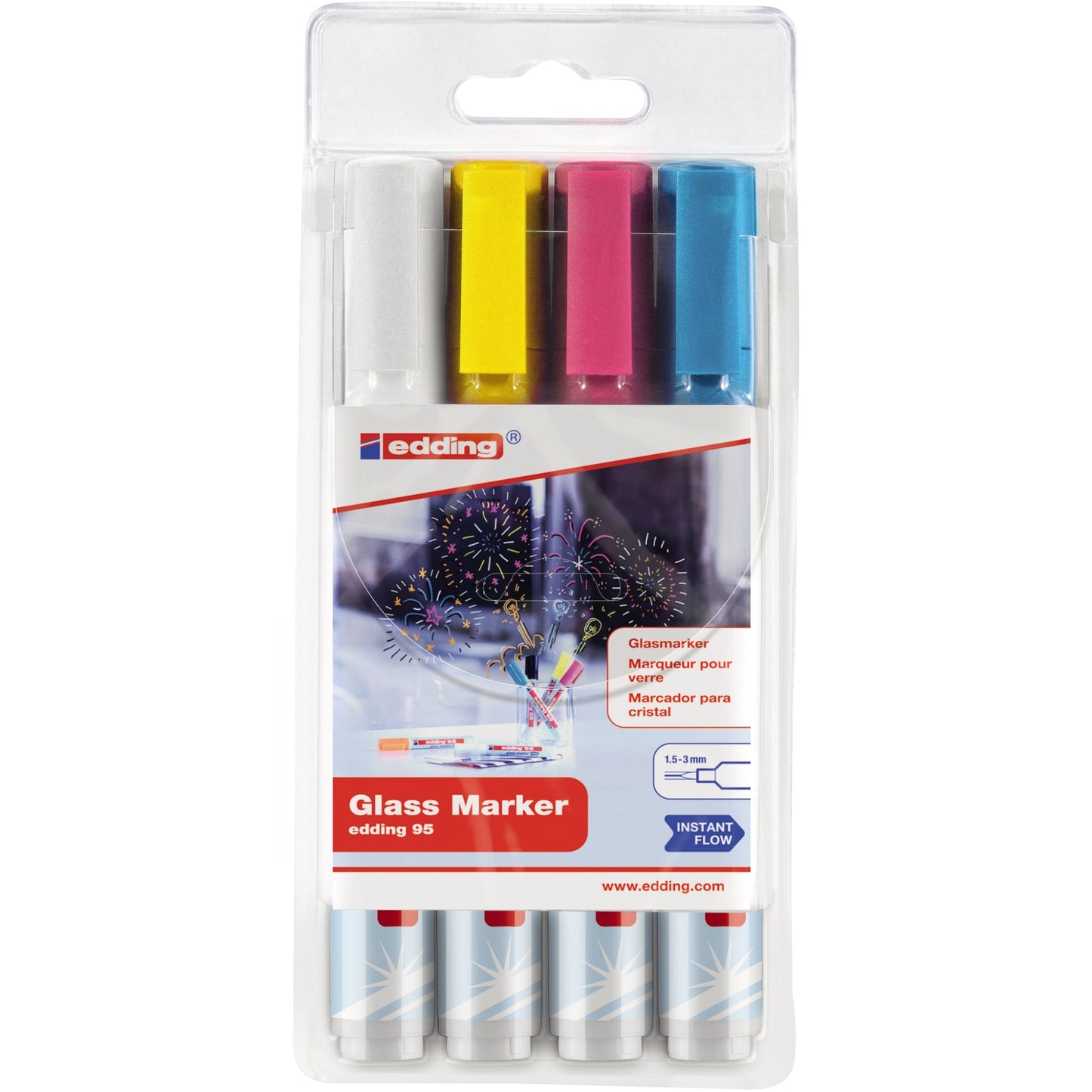 edding Glasboardmarker 95 1,5-3mm farbig sortiert Rundspitze 4 St./Pack.