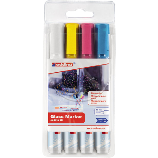 edding Glasboardmarker 95 1,5-3mm farbig sortiert Rundspitze 4 St./Pack.