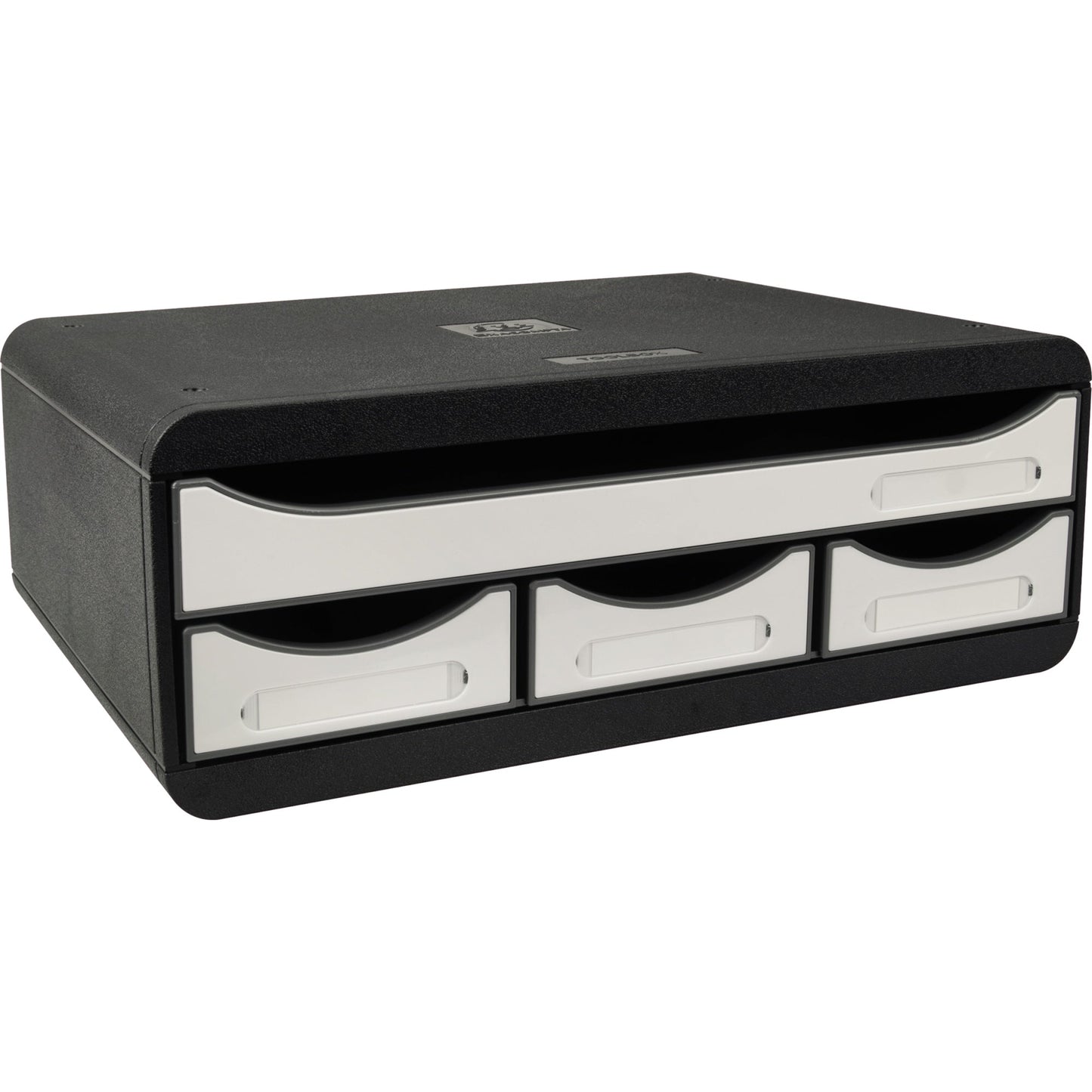Exacompta Schubladenbox TOOLBOX Mini 4 Schubladen DIN A4 quer Polystyrol Gehäusefarbe: schwarz Farbe der Schublade: weiß glossy