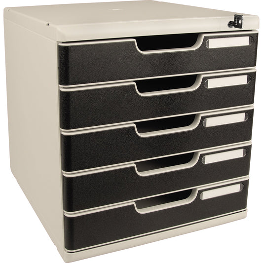 Exacompta Schubladenbox MODULO 5 Schubladen DIN A4+ Polystyrol Gehäusefarbe: lichtgrau Farbe der Schublade: schwarz