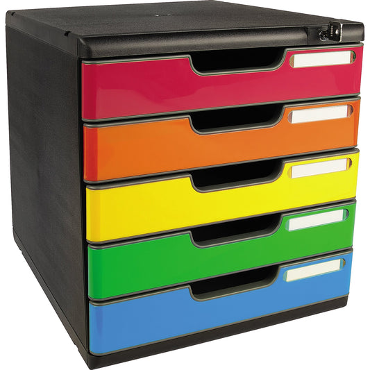 Exacompta Schubladenbox MODULO 5 Schubladen DIN A4+ Polystyrol Gehäusefarbe: schwarz Farbe der Schublade: harlekin glossy