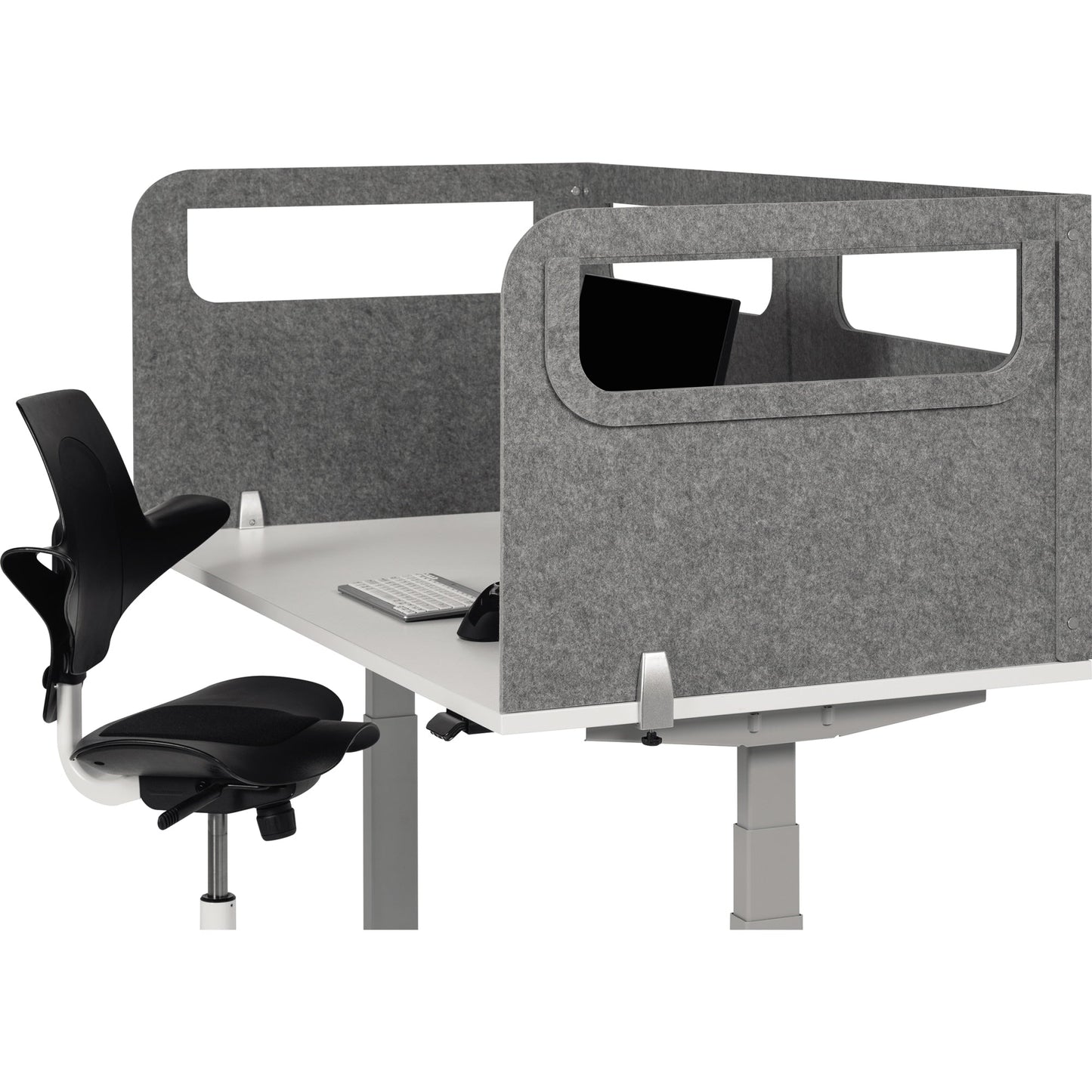 BakkerElkhuizen Tischtrennwand BE Safety Screens U-Shape 160 x 60 x 80 cm (B x H x T) 1cm Schallabsorberklasse: B schwer entflammbar 1,7kg PET, 100 % recycelt grau