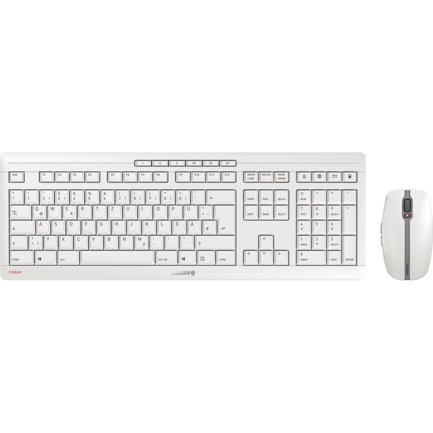 CHERRY Tastatur-Maus-Set STREAM DESKTOP QWERTZ Windows® universell USB-A 10m inkl. Nano-USB-Empfänger grau/weiß