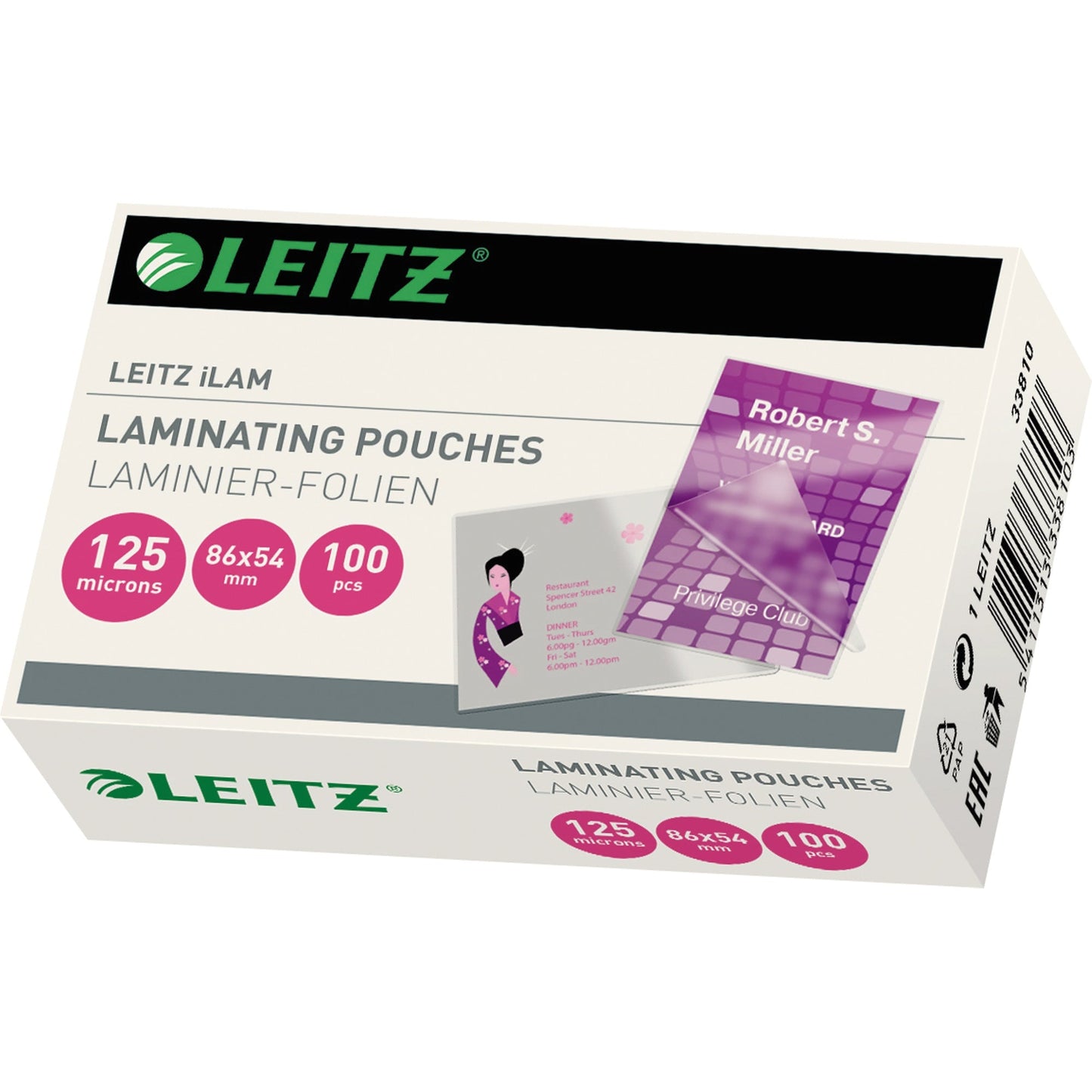Leitz Laminierfolie 86 x 54 mm (B x H) 125µm glänzend 100 St./Pack.