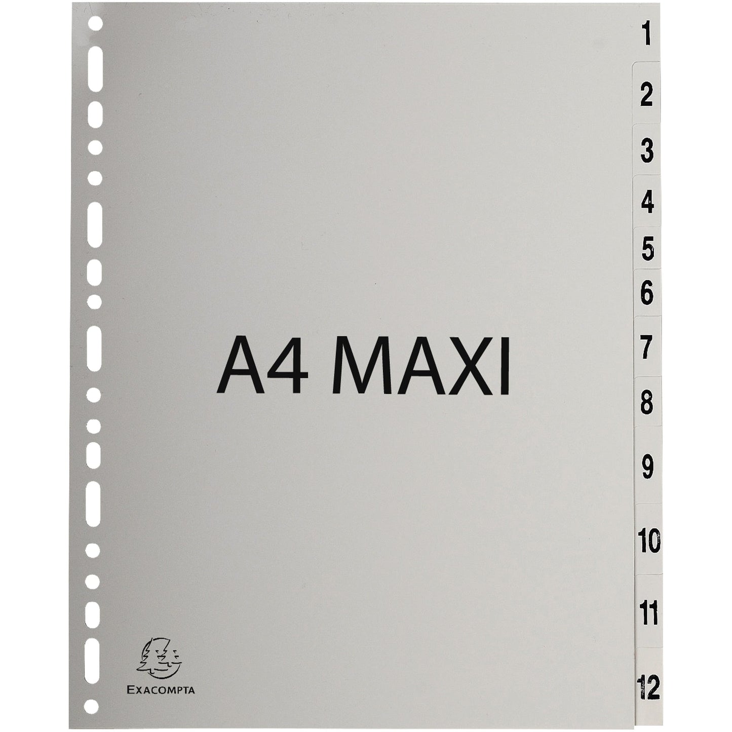 Exacompta Zahlenregister Forever® DIN A4, Überbreite 1-12 Polypropylen grau
