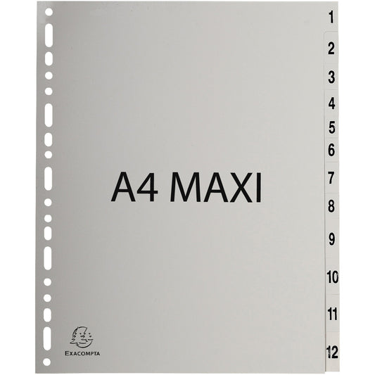 Exacompta Zahlenregister Forever® DIN A4, Überbreite 1-12 Polypropylen grau