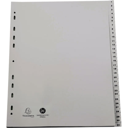 Exacompta Zahlenregister Forever® DIN A4, Überbreite 1-31 Polypropylen grau