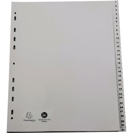 Exacompta Zahlenregister Forever® DIN A4, Überbreite 1-31 Polypropylen grau
