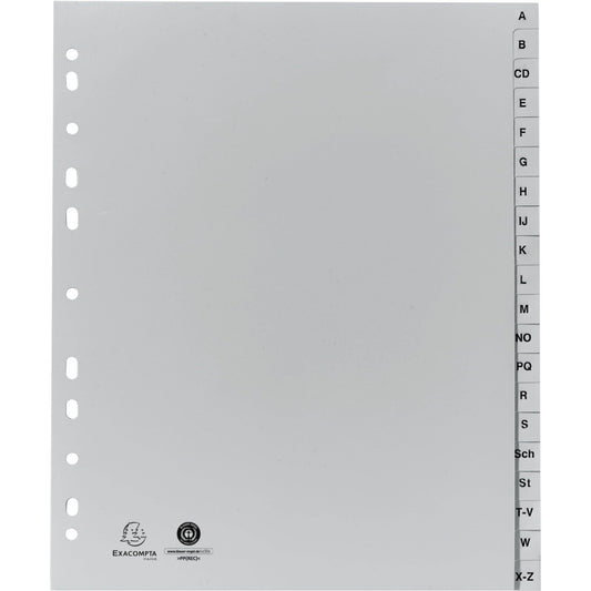 Exacompta A-Z Register Forever® DIN A4, Überbreite Polypropylen grau 20 Registerblätter