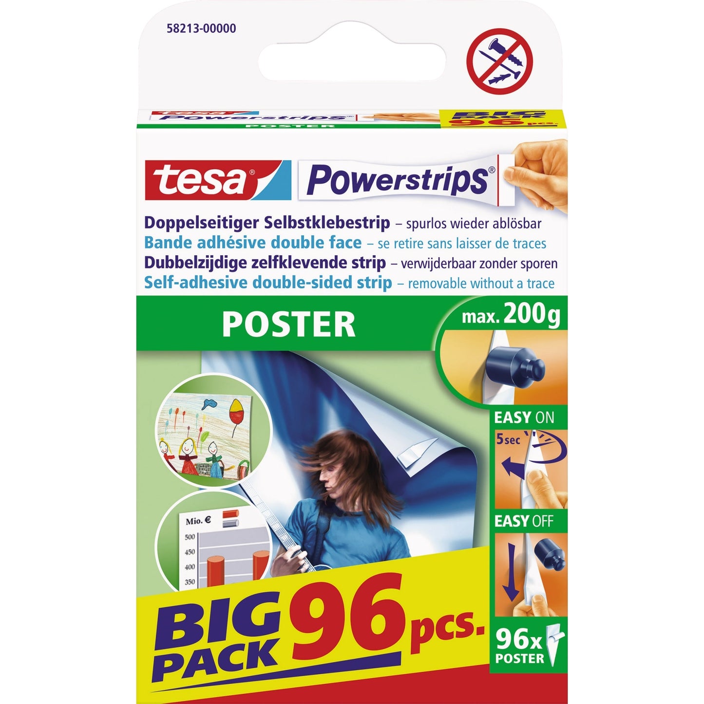 tesa® Klebepad Powerstrips® Poster Poster, Charts, Zeichnungen 14,5 x 42 mm (B x L) weiß 96 St./Pack.