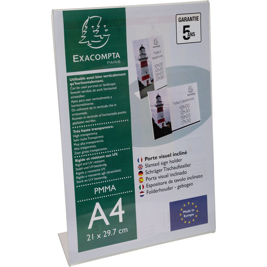 Exacompta Tischaufsteller Office Exacryl 21 x 30,5 x 8,3 cm (B x H x T) DIN A4 einseitig verwendbar Acryl kristall