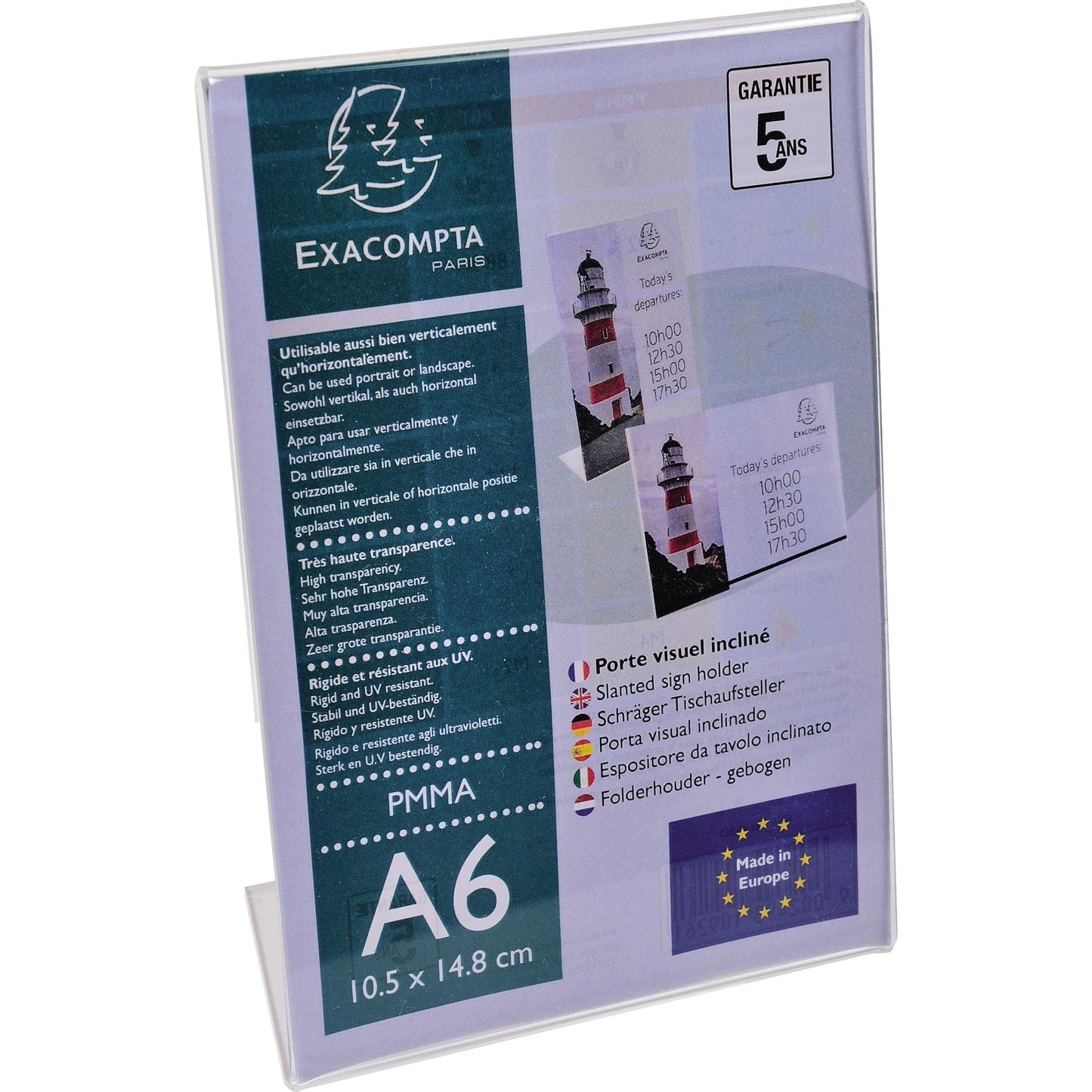 Exacompta Tischaufsteller Office Exacryl 10,5 x 15,4 x 5,5 cm (B x H x T) DIN A6 beidseitig verwendbar Acryl kristall
