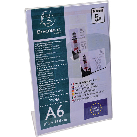 Exacompta Tischaufsteller Office Exacryl 10,5 x 15,4 x 5,5 cm (B x H x T) DIN A6 beidseitig verwendbar Acryl kristall
