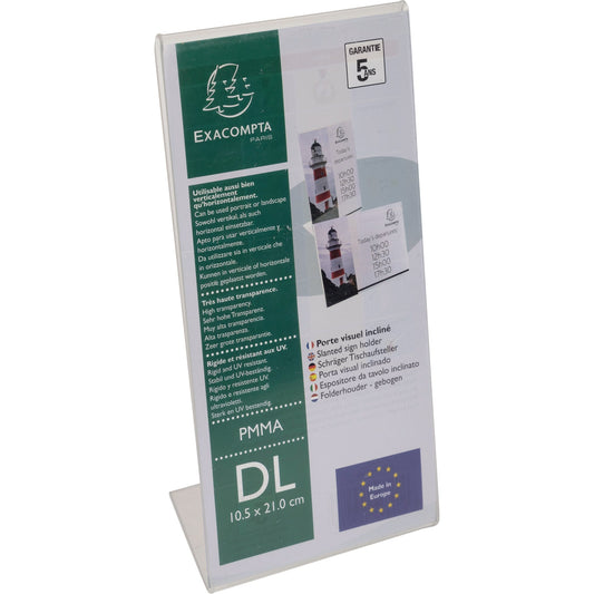 Exacompta Tischaufsteller Office Exacryl 10 x 21,2 x 7,6 cm (B x H x T) DIN lang beidseitig verwendbar Acryl kristall