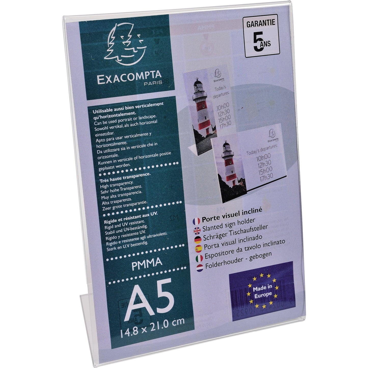 Exacompta Tischaufsteller Office Exacryl 15 x 21,4 x 7,6 cm (B x H x T) DIN A5 beidseitig verwendbar Acryl kristall