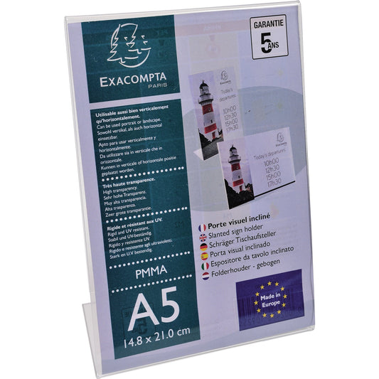 Exacompta Tischaufsteller Office Exacryl 15 x 21,4 x 7,6 cm (B x H x T) DIN A5 beidseitig verwendbar Acryl kristall