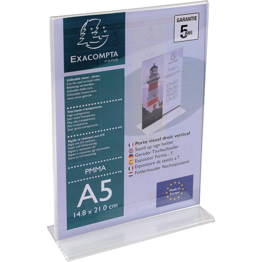 Exacompta Tischaufsteller Office Exacryl 15 x 21,4 x 5,5 cm (B x H x T) DIN A5 beidseitig verwendbar Acryl kristall