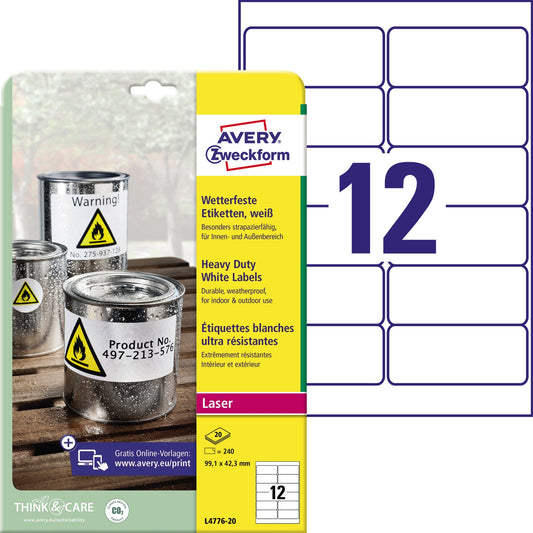 Avery Zweckform Folienetikett 99,1 x 42,3 mm (B x H) weiß 240 Etik./Pack.