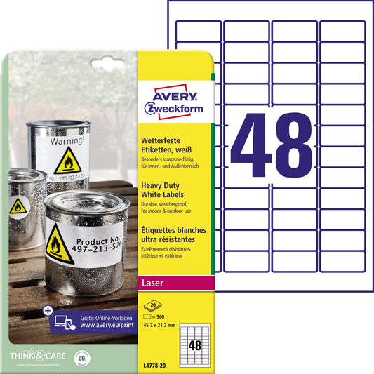 Avery Zweckform Folienetikett 45,7 x 21,2 mm (B x H) weiß 960 Etik./Pack.