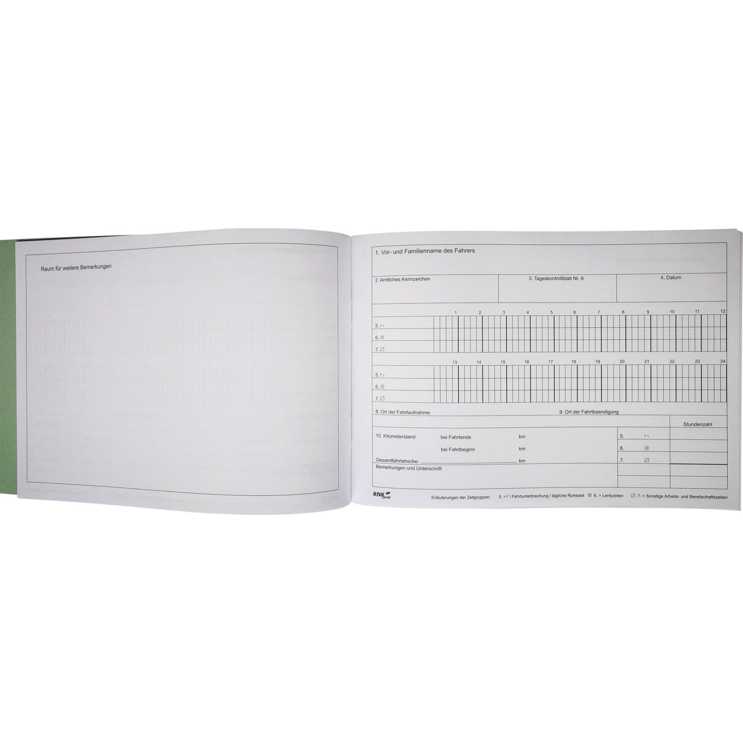 RNK Verlag Fahrtenbuch DIN A5 quer grün 32 Bl.