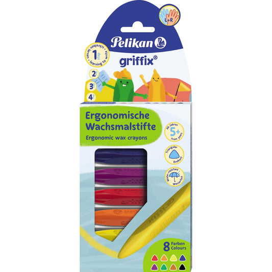 Pelikan Wachsmalstift griffix® gelb, orange, rot, violett, blau, grün, braun, schwarz 8 St./Pack.