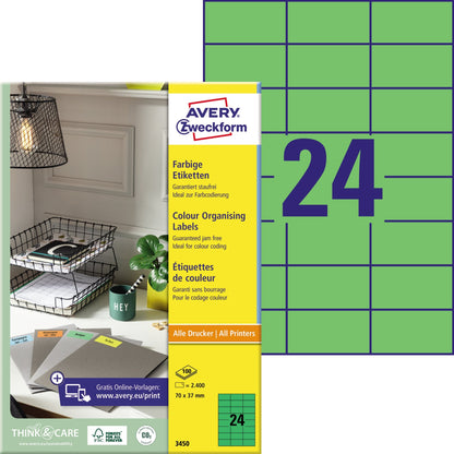 Avery Zweckform Universaletikett 70 x 37 mm (B x H) nicht wieder ablösbar Papier grün 2.400 Etik./Pack.