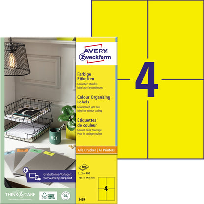 Avery Zweckform Universaletikett 105 x 148 mm (B x H) nicht wieder ablösbar Papier gelb 400 Etik./Pack.