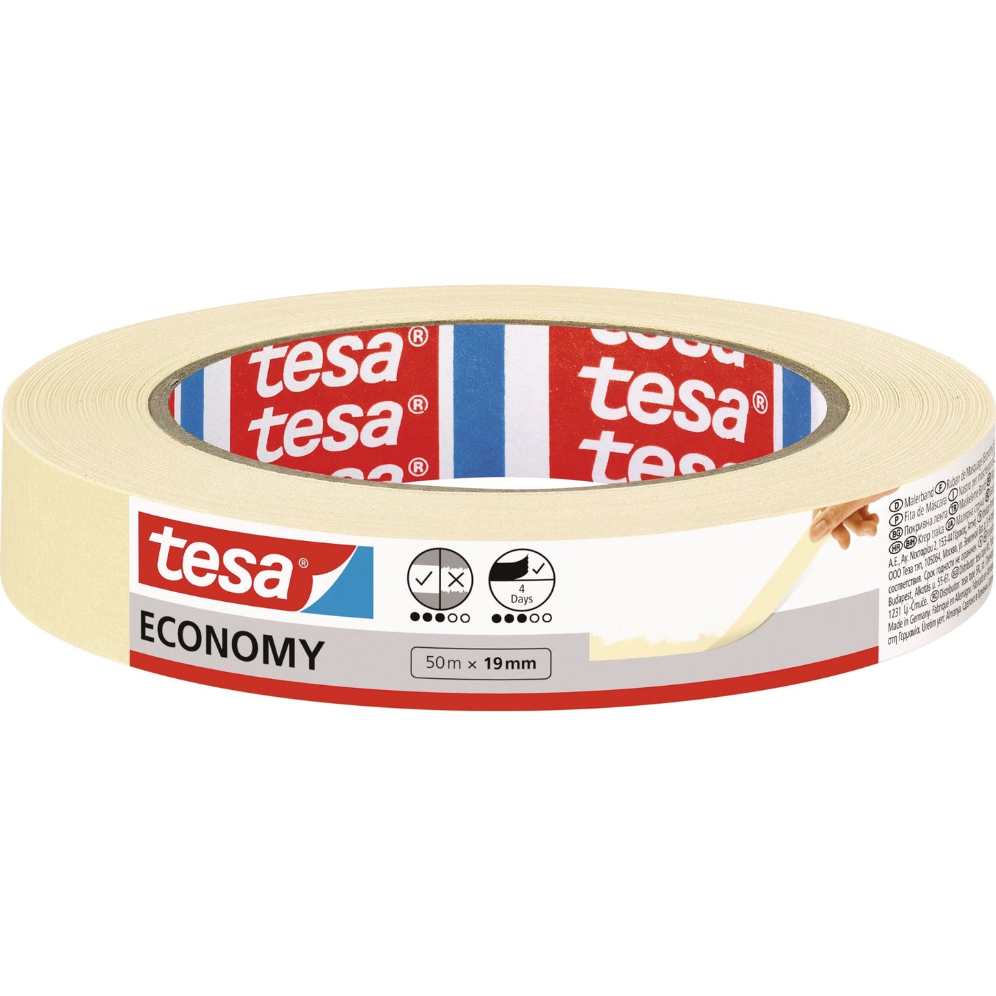 tesa® Kreppband ECONOMY Innenbereich 19 mm x 50 m (B x L) Naturkautschuk beige