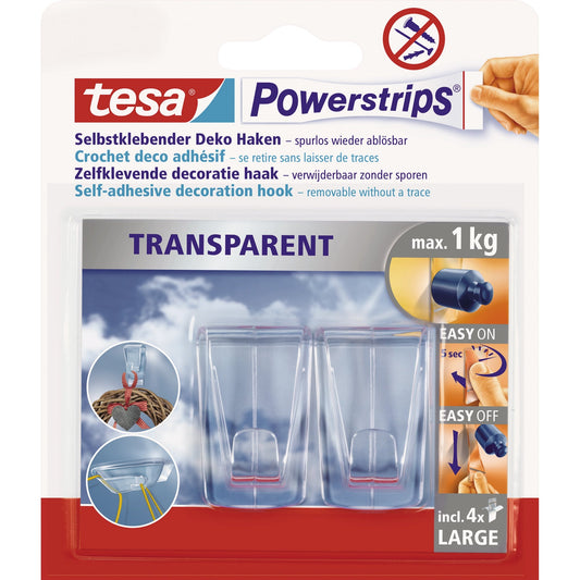 tesa® Haken Powerstrips® transparent XL 27 x 45 mm (B x L) 1kg inkl. 4 Powerstrips® transparent XL transparent 2 St./Pack.