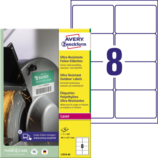 Avery Zweckform Folienetikett 99,1 x 67,7 mm (B x H) weiß 320 Etik./Pack.