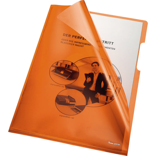 Bene Sichthülle DIN A4 150µm oben, rechts offen dokumentenecht PVC-Hartfolie orange glänzend 100 St./Pack.