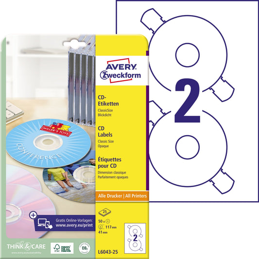 Avery Zweckform CD/DVD Etikett 117mm Papier weiß 50 Etik./Pack.